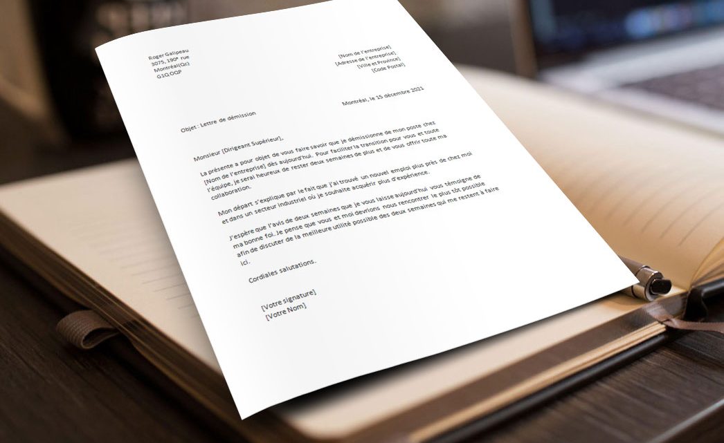 Exemple et Modèle de Lettre de Démission