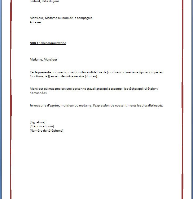 Deux modèles et exemples de lettre de recommandation