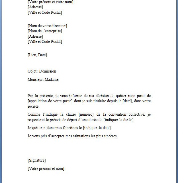 Lettre de Démission Gratuite