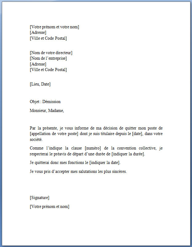 Mod le De Lettre De D mission Gratuite Docutexte