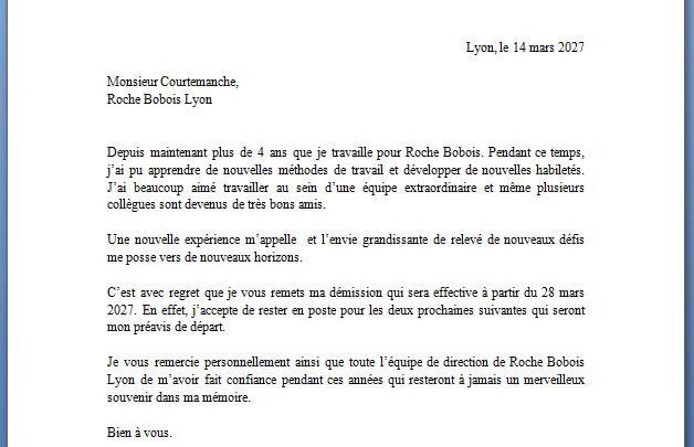 Exemple de Lettre de Démission Complétée