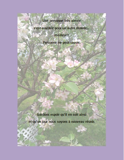 Message de condoléances… Une personne très aimée