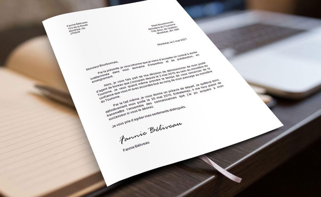 Lettre de démission agente de bureau