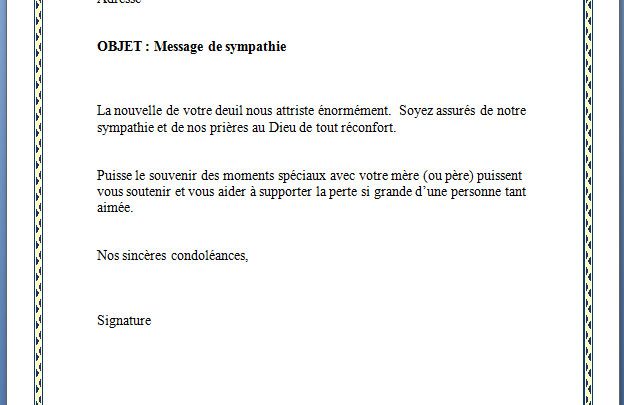 Lettre de condoléances Mère ou père