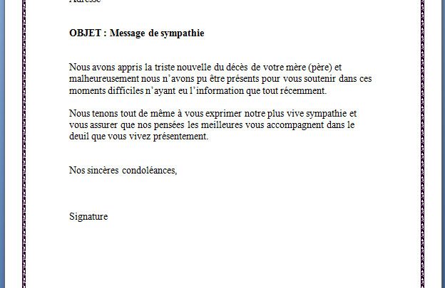 Lettre de condoléances Mère ou père en retard