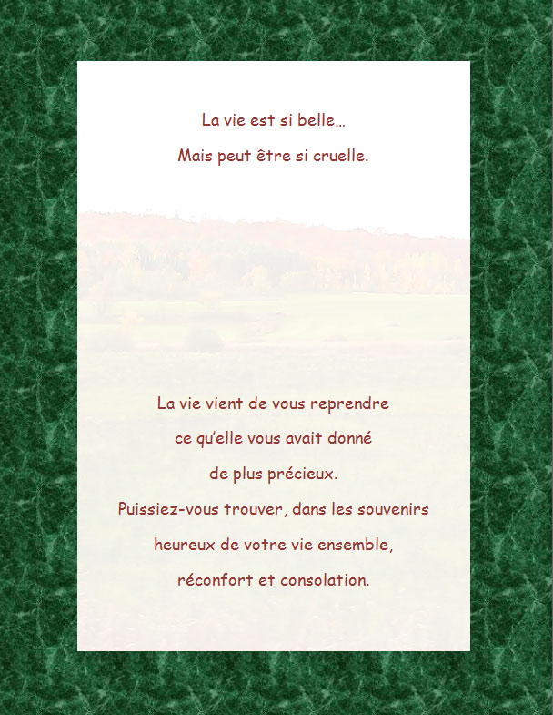 Message de condoléances | La vie est si belle