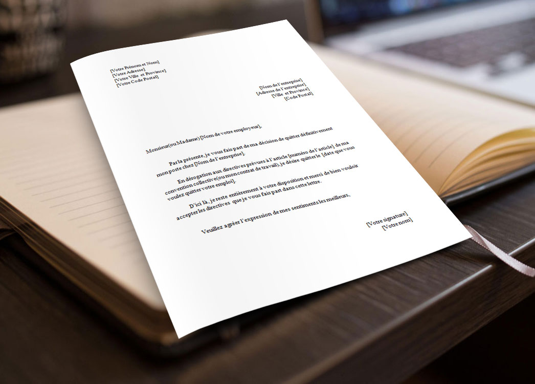 Lettre de Démission Sans Préavis - Docutexte