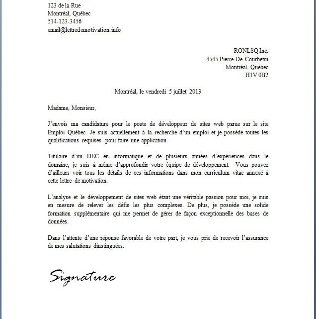 Lettre de motivation | Développeur/développeuse de sites web Lettre de motivation | Développeur/développeuse de sites web