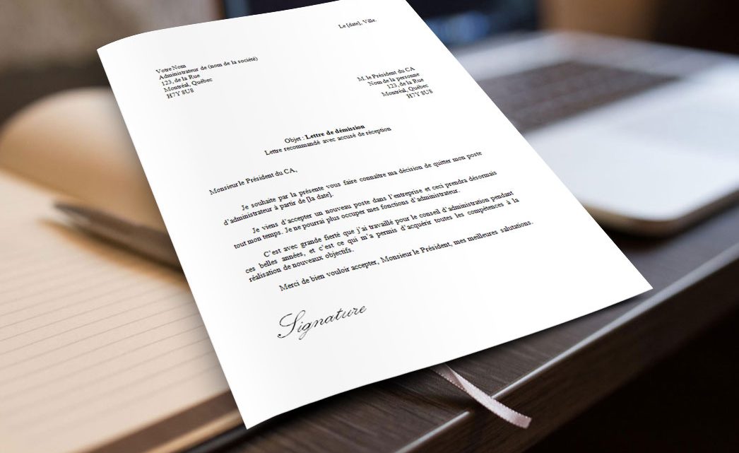Lettre de démission d’un administrateur Lettre de démission d’un administrateur