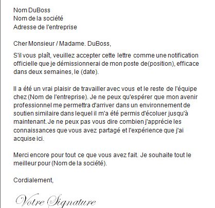 Exemple et modèle de lettre de démission polie