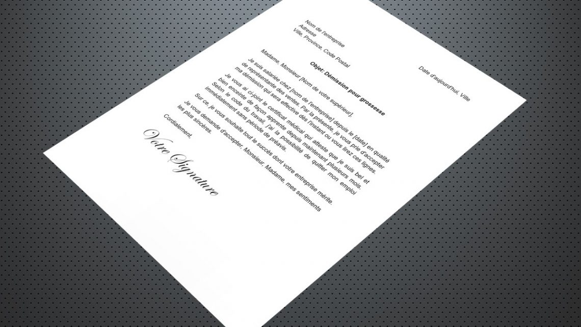 Lettre de démission pour grossesse Lettre de démission pour grossesse