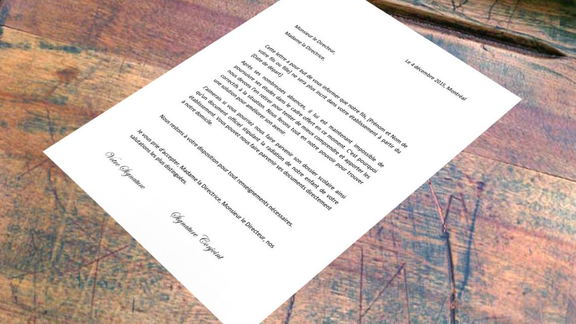 Lettre de démission pour arrêter l’école