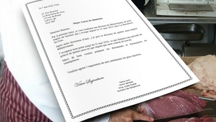 Lettre de démission pour un boucher ou une bouchère