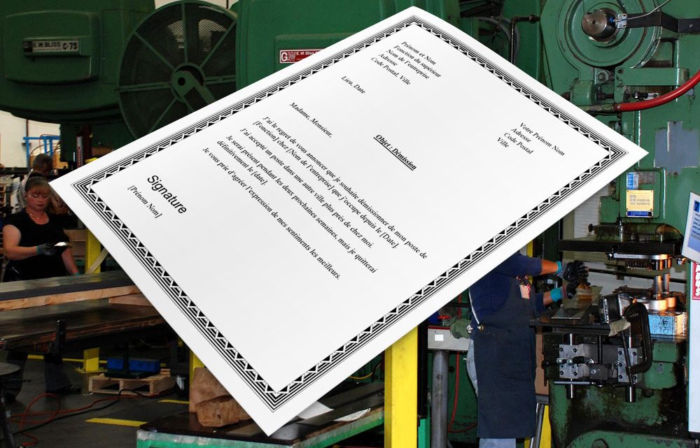Lettre de démission pour ouvrière ou ouvrier Lettre de démission pour ouvrière ou ouvrier