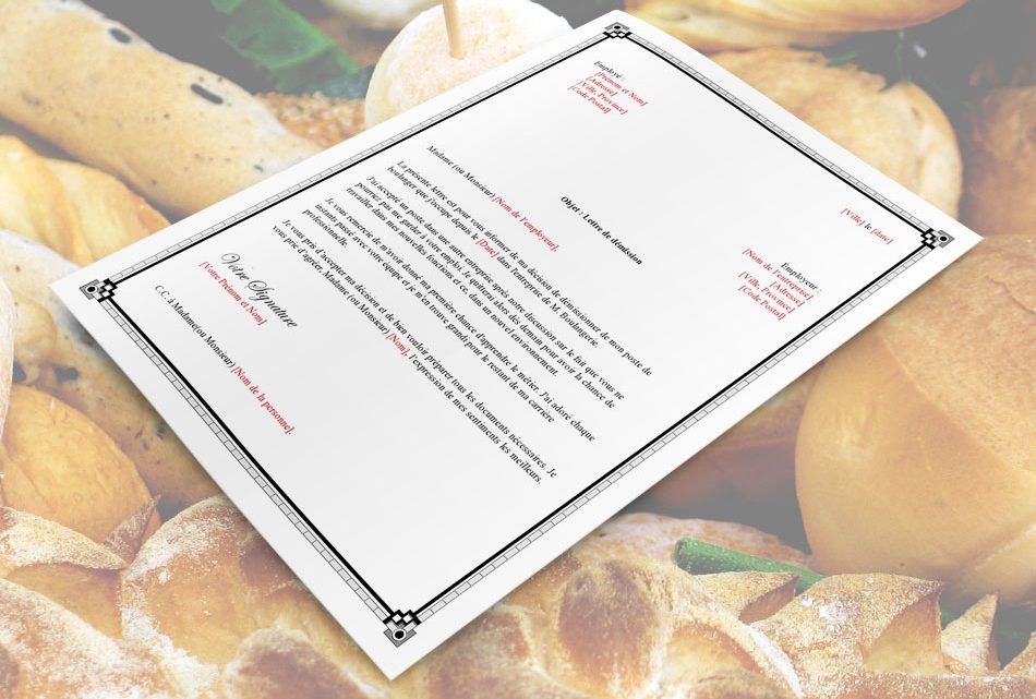 Lettre de démission pour un boulanger Lettre de démission pour un boulanger