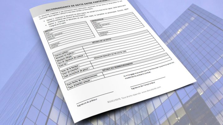 Reconnaissance de dette entre particuliers