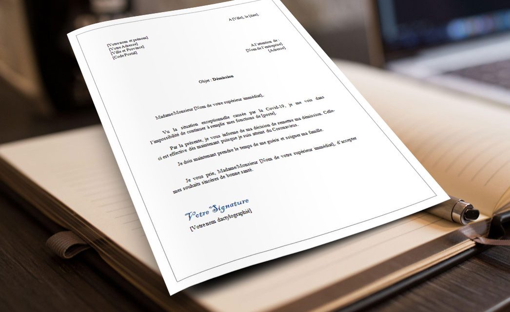 Lettre de démission COVID-19 Nouveau Coronavirus