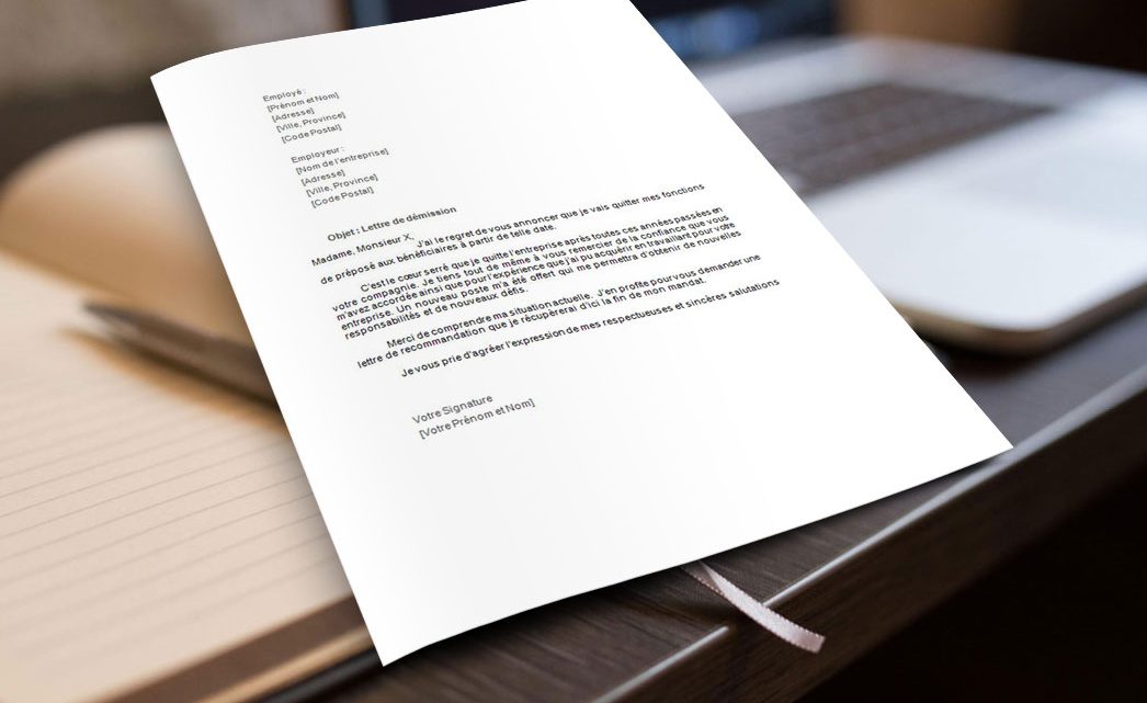 Lettre de démission préposé aux bénéficiaires
