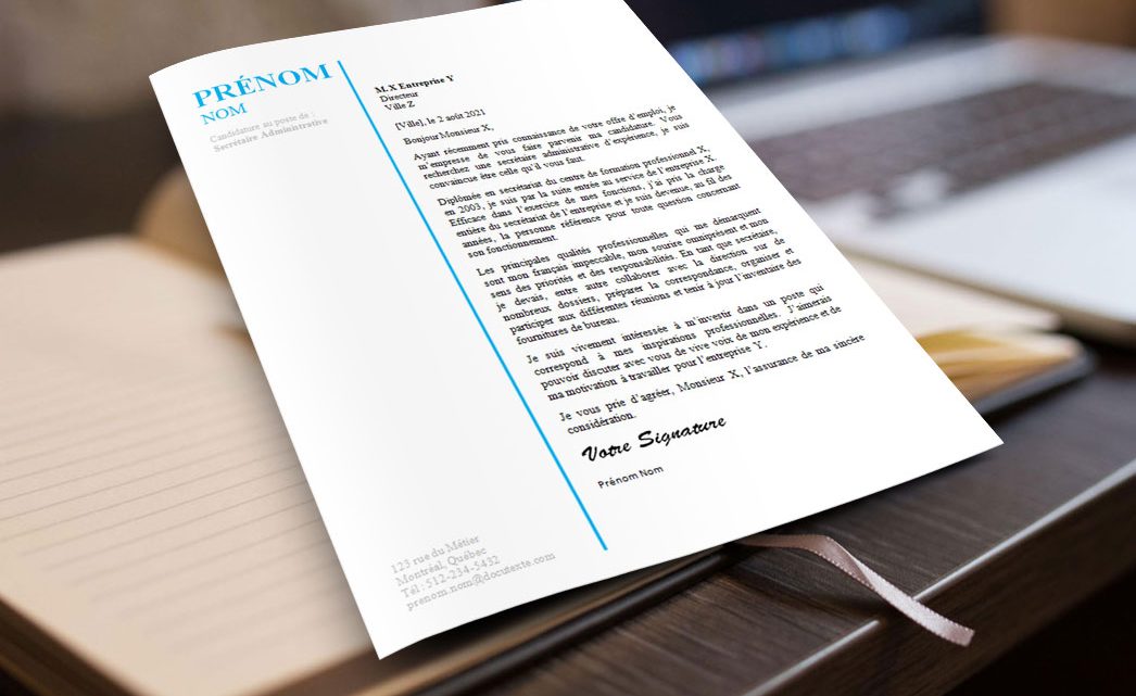 Modèle de Lettre de motivation au Design Professionnel | secrétaire administrative