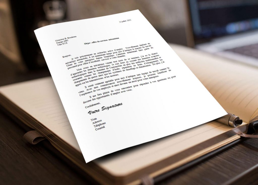 Modèle de lettre de motivation au format Microsoft Word pour garagiste, mécanicien ou mécanicienne.