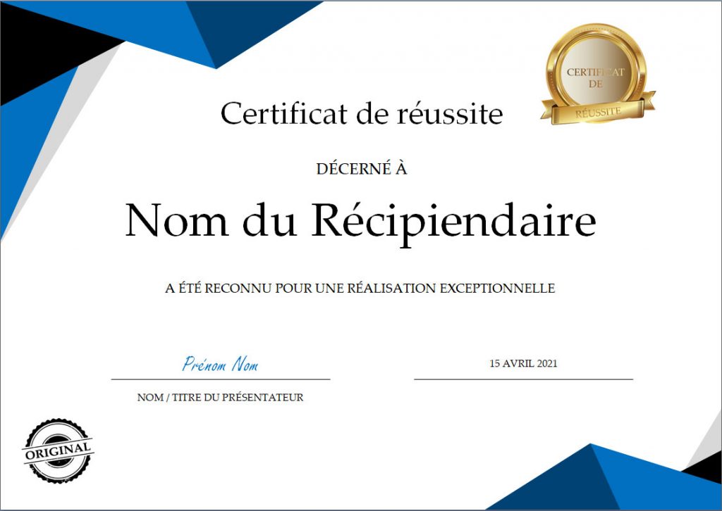 Certificat de réussite