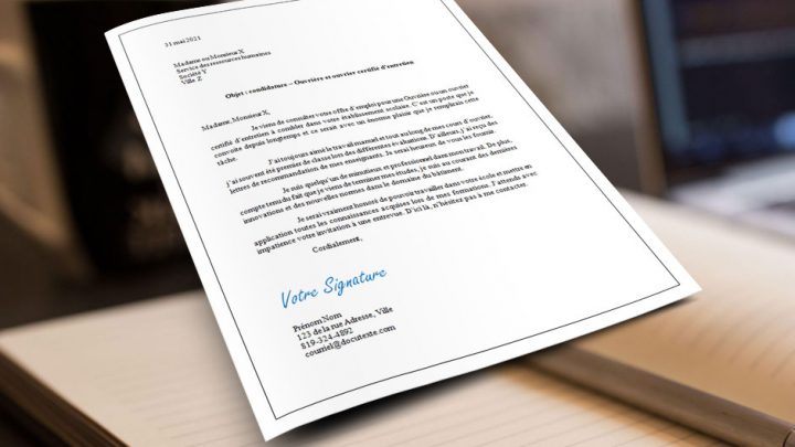 Lettre de présentation Ouvrière et ouvrier certifié d’entretien