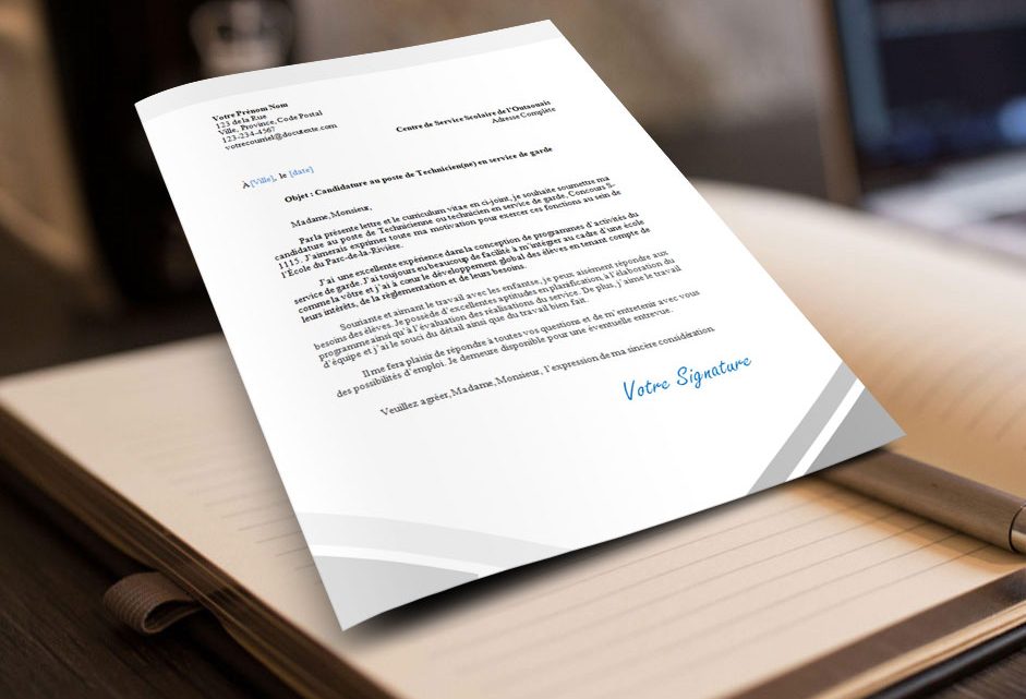 Lettre de présentation Technicienne ou technicien en service de garde Lettre de présentation Technicienne ou technicien en service de garde