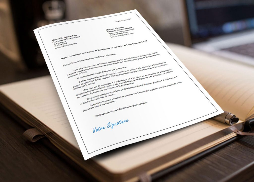 lettre de présentation d'une technicienne ou d'un technicien en loisir scolaire