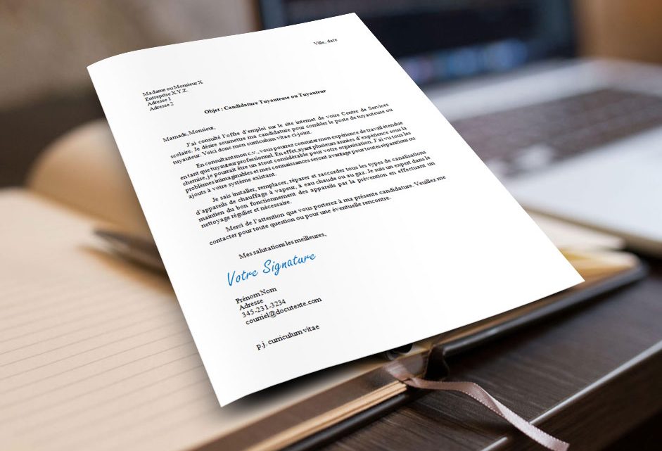 Lettre de présentation Tuyauteuse ou Tuyauteur Lettre de présentation Tuyauteuse ou Tuyauteur