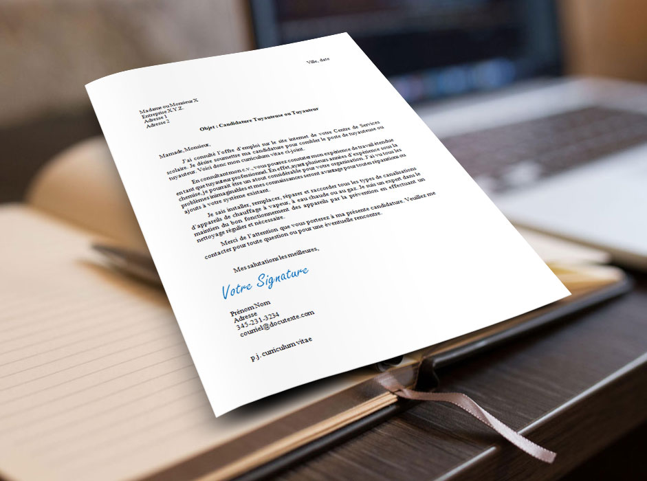 lettre de présentation pour une tuyauteuse ou un tuyauteur