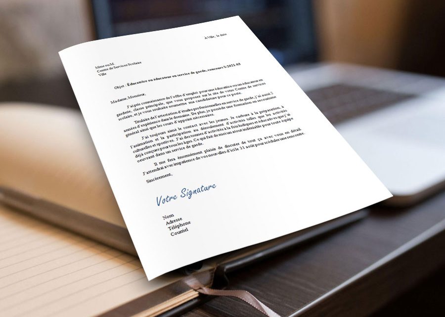 Lettre de présentation pour une éducatrice ou un éducateur en service de garde
