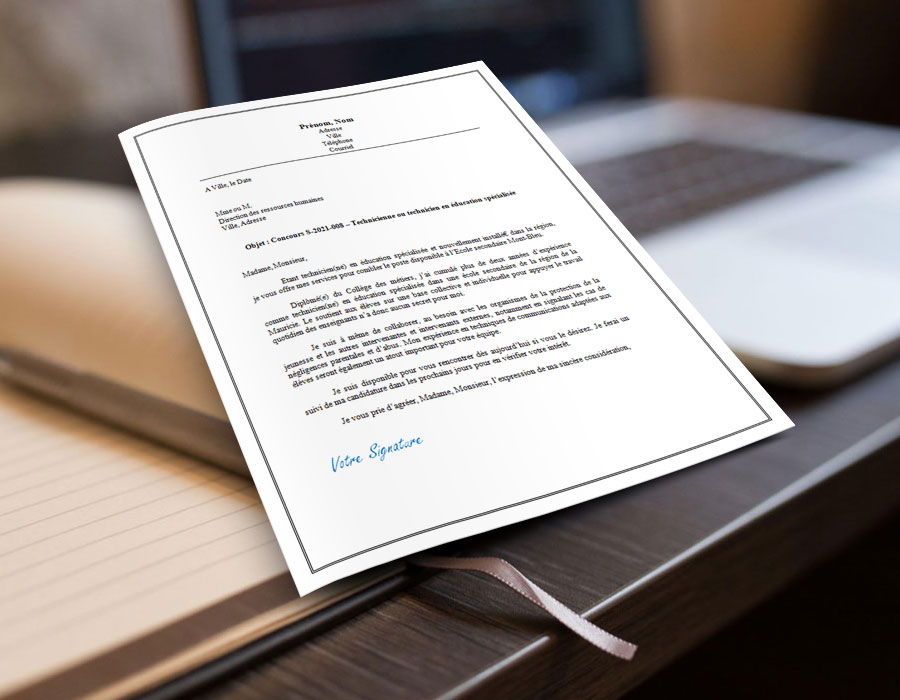 lettre de motivation ou de présentation pour une technicienne ou un technicien en éducation spécialisée, exemple et modèle gratuit