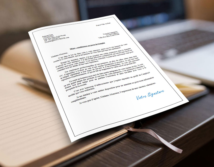 Exemple de lettre de couverture et fichier modèle téléchageable gratuitement.