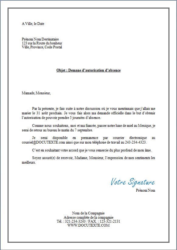 Mod le Demande D Autorisation Absence CGNPEB