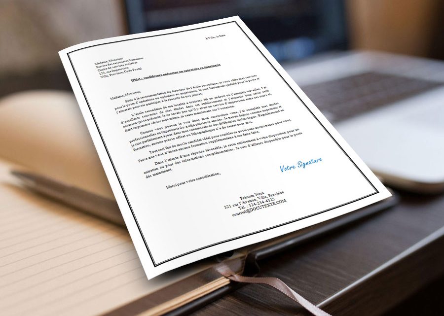 Opératrice ou opérateur en imprimerie | Lettre de motivation | Lettre de présentation Opératrice ou opérateur en imprimerie | Lettre de motivation | Lettre de présentation