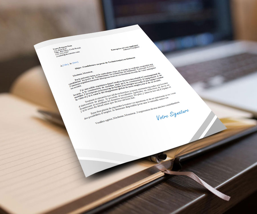 lettre de motivation et de présentation pour une technicienne ou un technicien en bâtiment