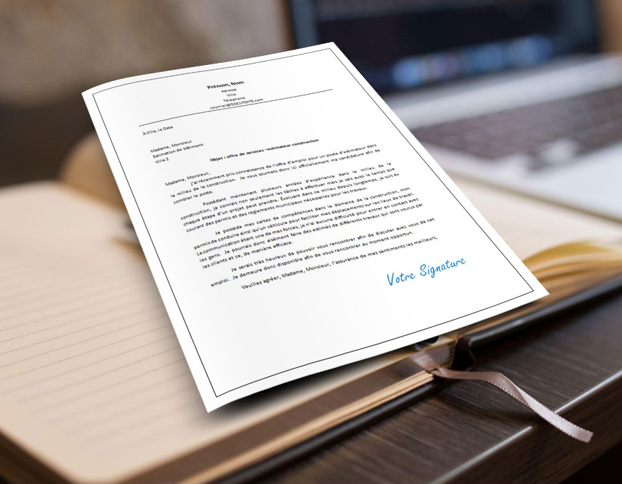 exemple et modèle gratuit de lettre de motivation et de présentation pour une estimatrice  ou un estimateur en construction