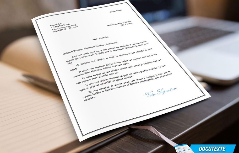 Lettre de démission pour Pompier