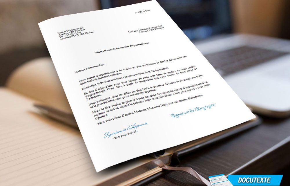 Lettre de rupture du contrat d’apprentissage