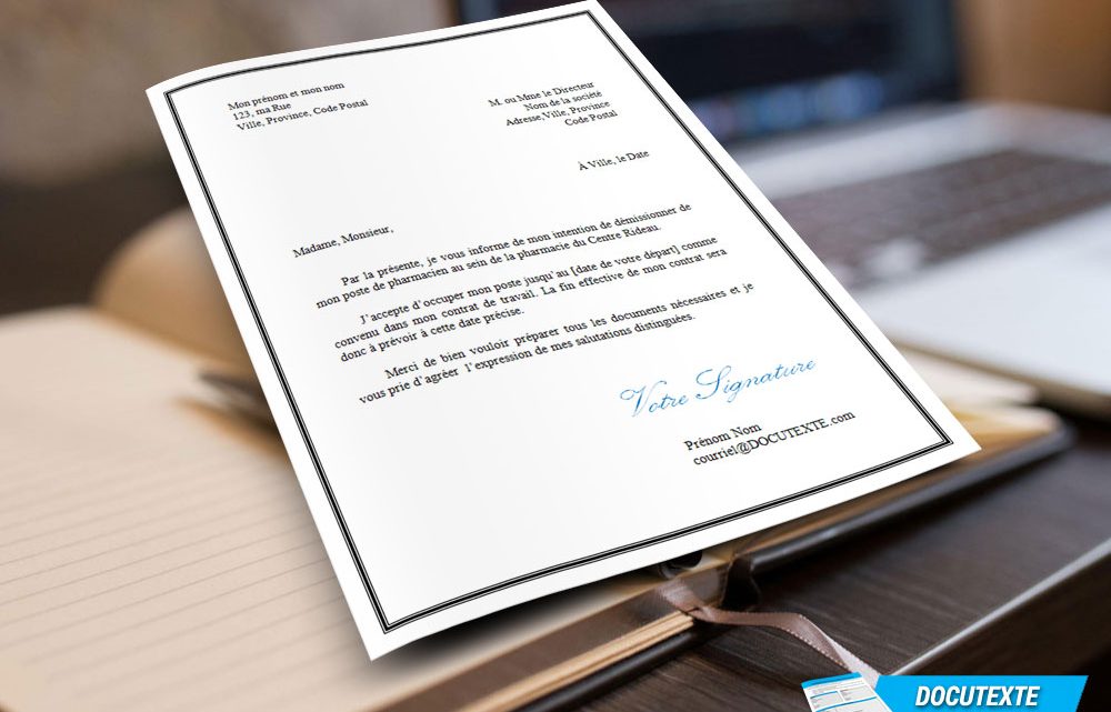 Lettre de démission Pharmacien Pharmacienne