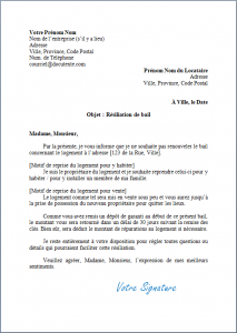 Lettre de résiliation de bail par le propriétaire - Docutexte